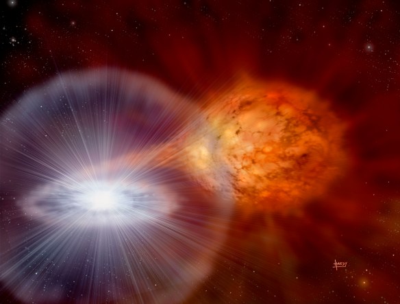 An artist impression of an interacting binary.  Image credits: David. A. Hardy / STFC